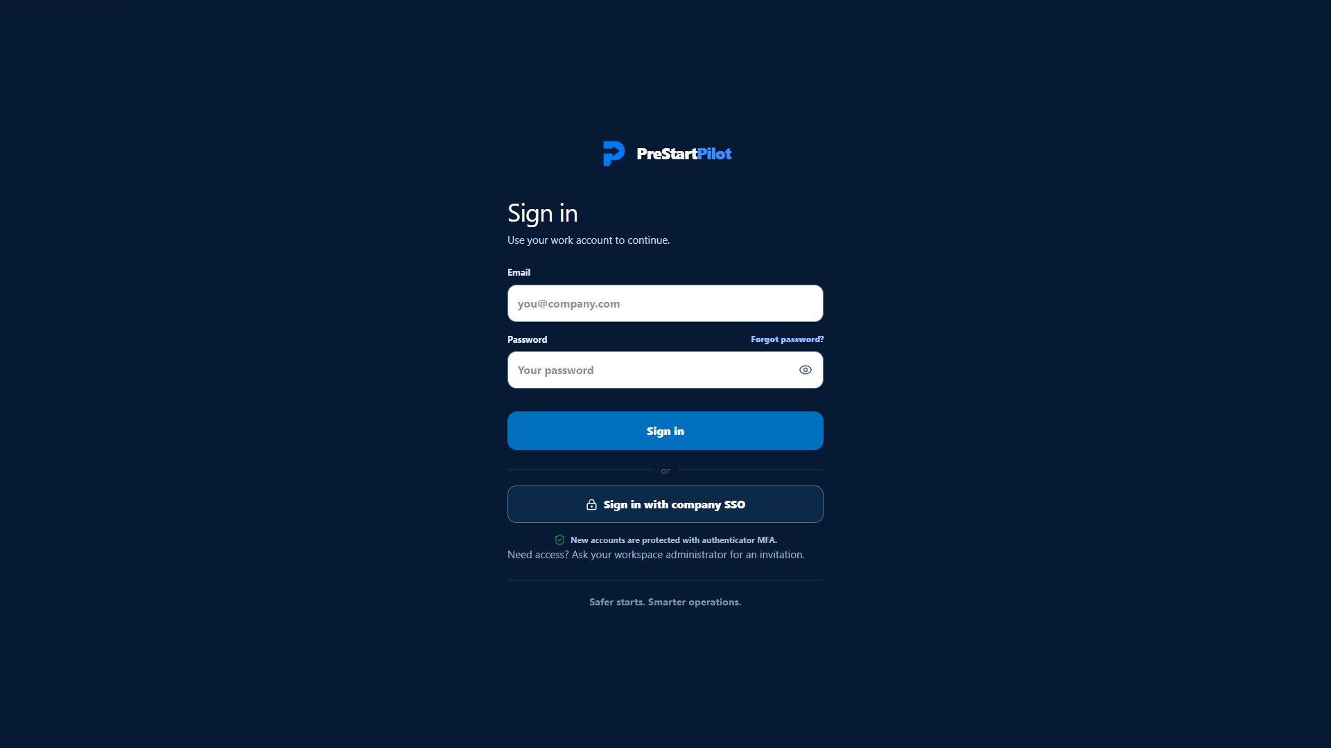 Current PreStartPilot Android tablet application welcome screen